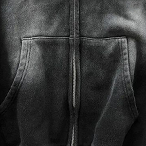 Custom Men's Acid Wash <b>Zip</b> Up Hoodie 100% Cotton Cropped Boxy Fit Oversized Sun Faded Rhinestone Screen Print Heavyweight Hoodie - Product Image 4