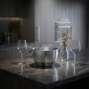 Blue Coated Stainless Steel Metal Colander Strainer for Washing Fruits <b>Vegetables</b> Pasta Rice Kitchen Food Draining Basket - Product Image 4