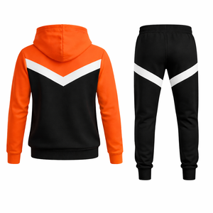 Conjunto Deportivo Informal para Hombre, Sudadera con Capucha en Contraste Naranja y Negro, Chaqueta con Cierre y Pantalones Jogger Ajustados, para Gimnasio y Fitness - Product Image 4