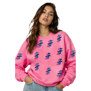 OEM/ODM Wholesale Customized <b>Light</b> Blue 100% Cotton Round-<b>Neck</b> Loose Fit Sequin Embroidery Shiny Sweatshirt for Fall/Winter Wear - Product Image 3