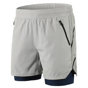 Men's Gray Quick Dry Sport Shorts With Zip Pockets Elastic Waist <b>Mid</b> Length Woven Polyester Athletic Workout Training Short - Product Image 4