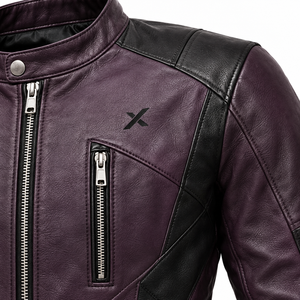Veste de moto en cuir tendance moderne |   Violet Noir Teal Cognac |   Fabricant OEM ODM |   Qualité de conception haut de gamme | - Product Image 4
