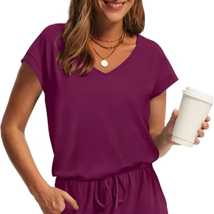 Ladies Two Piece Outfit T Shirt & <b>Elastic</b> Waist Short Trouser Lightweight Summer Wear Stylish Home Wear Relaxed Fit Female Cloth - Product Image 1