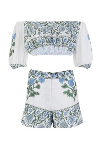 ชุดเดรสสั้น & เดรสผ้าฝ้ายผ้ายืดพิมพ์ลายดอกไม้สีเขียวแบบดั้งเดิมของผู้หญิง - Product Image 4