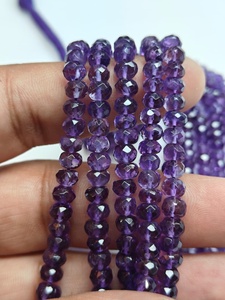 Brins de perles d'améthyste africaine avec coupe rondelle facettée de 4 mm à 6 mm, pierres précieuses violettes pour la création de bijoux pour hommes et femmes - Product Image 1