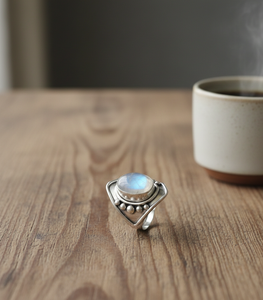 925 Sterling Silver Blue Fire Moonstone Triangle <b>Ring</b> Rose Gold Yellow Gold Plated Vintage Handmade Boho Gemstone Jewelry Unisex - Product Image 5