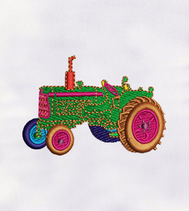 Parche Bordado de Tractor Verde, Rosa y Marrón, Aplique Termoadhesivo Hecho a Mano, Decoración de Tela para Regalos - Product Image 1