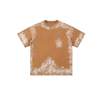 Camiseta de cuello alto para hombre, estilo hip hop, lavado ácido, textura desgastada, efecto blanqueado vintage, oversize, al por mayor - Product Image 4