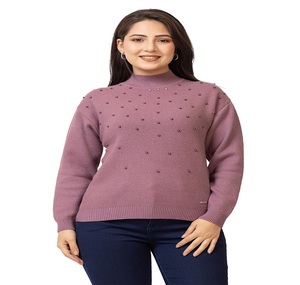 Suéter de Punto Sólido para Mujer, Cuello Alto, Manga Larga, con Detalles Adornados con Tachuelas, Estilo Casual de Invierno - Product Image 1