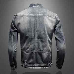 แจ็คเก็ตยีนส์ผู้ชายรุ่นล่าสุด แฟชั่นย้อนยุคสุดเทรนดี้ แจ็คเก็ตซิปคอตั้งลำลอง เท่ห์สไตล์ไบค์เกอร์ เสื้อผ้าแจ็คเก็ตยีนส์ - Product Image 2