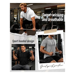 Sudaderas con Capucha de Manga Corta para Hombre, Camisetas Deportivas Ligeras, Informales, Atléticas, para Correr, Transpirables, para Gimnasio - Product Image 3