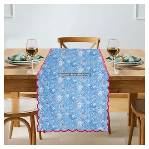 100% Pure Cotton Fabric Embroidery Edge <b>Table</b> <b>Runner</b> Traditional Hand Block Print Floral Design Wedding Restaurant Washable - Product Image 5