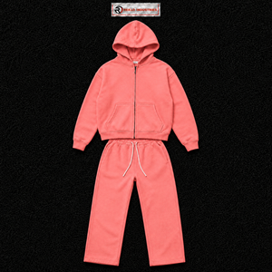 Conjunto Deportivo Personalizado Color Rosa Coral para Hombre, Sudadera con Cierre y Pantalones Jogger, Venta al Por Mayor, Ropa Deportiva Informal de Felpa - Product Image 5