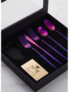 Juego de cubiertos con acabado de espejo en púrpura vibrante, moderno, de acero inoxidable, para mesa de comedor, hogar, cocina y restaurante. - Product Image 3