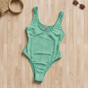 Maillot de bain une pièce imprimé floral pour femmes, bretelles spaghetti, body extensible tricoté, vêtements de plage d'été, vert - Product Image 5
