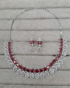Lucentarts Elegant Ruby Red Cubic Zirconia <b>Choker</b> Necklace Earrings Set Bollywood Indian Bridal Jewelry Set Party Wear For Women - Product Image 2
