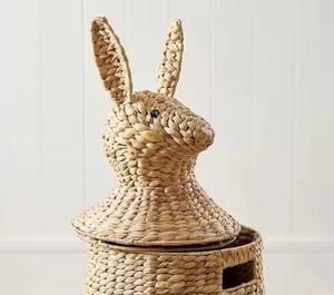 Cesta de jacinto de agua con forma de conejo y tapa, hecha a mano, para almacenamiento, venta al por mayor, ecológica, fabricada en Vietnam - Product Image 4