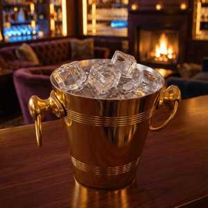 Gold Luxury Stainless Steel <b>Portable</b> Ice Bucket Round for Cooler with Ring Handles for Home Hotel <b>Bar</b> - Product Image 3