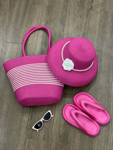 Grand sac de plage en paille tressée pour femmes avec poignées en cuir et fermeture à glissière - Product Image 5