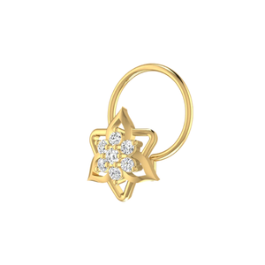 AJRETAIL แหวนจมูกทองคำ 14K ทรงกลมเจียระไนแบบบริลเลียนต์ 0.06 กะรัต เพชรธรรมชาติ ลายดอกไม้ สไตล์ชาติพันธุ์ เครื่องประดับร่างกายสำหรับผู้หญิง - Product Image 4