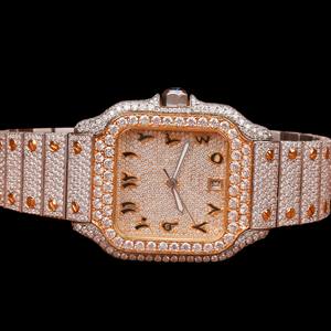 Latest Design Fully Iced Out Square Shaped Case <b>Arabic</b> Numerals Moissanite Diamond White Gold Fashion Hip Hop Man's <b>Watch</b> - Product Image 1