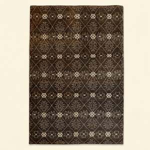 Alfombra Anudada a Mano Color Marrón Oscuro con Diseño de Flores de Espresso, Alfombra Geométrica con Diamantes Florales para Sala de Estar e Interiores de Hotel - Product Image 1