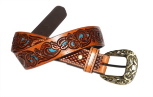 Cinturón de Cuero Marrón Estilo Western para Mujer con Hebilla y Conchos Plateados Ornamentados, Accesorio de Moda Vaquera Vintage - Product Image 5