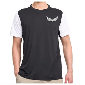 T-shirt pour homme à manches courtes, col rond, noir et blanc, en polyester respirant, coupe classique, couleur unie, pour toutes les saisons, haut de sport - Product Image 2