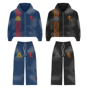 ชุดวอร์มผู้ชายแบบกำหนดเอง เสื้อฮู้ดซิป กางเกงจ็อกเกอร์ ลายทาง ดีไซน์ตราสัญลักษณ์ เสื้อผ้าสตรีทแวร์ ชุดกีฬา รับผลิตแบบ OEM ODM แบรนด์ส่วนตัว - Product Image 6