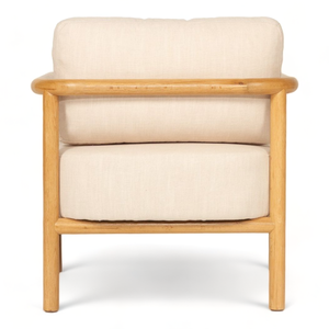 Modern Scandinavian Armchair <b>Beige</b> Fabric Wood Frame Legs Solid Back Living Room <b>Chair</b> Leisure Furniture - Product Image 6