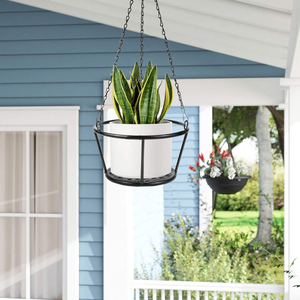 Support de plante en métal, panier suspendu moderne pour plantes, support décoratif noir pour pot de fleurs, chaîne de suspension pour balcon - Product Image 3