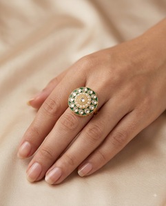 Traditional Round Stone Meenakari Kundan Pearl Embedded <b>Adjustable</b> <b>Ring</b> Gold Plated Designer Ethnic Festive Party Wear Jewellery - Product Image 2