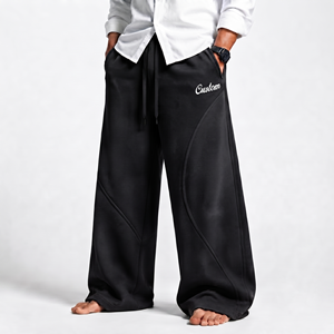 Pantalon de jogging pour homme, couleur noire unie, en coton épais, design personnalisé, vêtements streetwear - Product Image 5