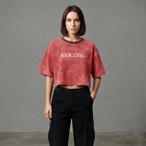 Camisetas de Mujer de Algodón Grueso con Estampado Gráfico, Estilo Hip Hop, Logo Personalizado, Corte Holgado, Vintage, Lavado Ácido, Transpirables y Ecológicas para Verano - Product Image 1