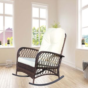 Sedia a dondolo da esterno in vimini e rattan con telaio in acciaio ad alta capacità di carico, cuscino morbido e seduta ampia per patio - Product Image 5