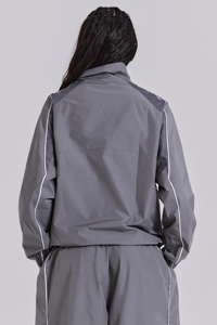 Survêtement coupe-vent sportif d'hiver pour homme, gris uni, léger, imperméable et respirant, col rond, taille élastique avec passepoil - Product Image 5