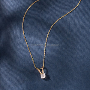 Collar con colgante de diamante de laboratorio con engaste de puntas en forma redonda personalizada, oro amarillo macizo de 10K, 14K, 18K, joyería de lujo para mujer, para ella. - Product Image 4