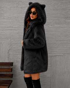AL SWANS INTERNATIONAL Women's Chinchilla Faux <b>Coat</b> Medium Length Full Sleeve Thick Winter Outerwear Solid Color Detachable - Product Image 2
