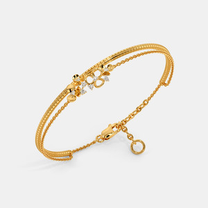 Bracelet de luxe pour femme en or 14 carats avec accent de chaîne en diamant floral - Product Image 1