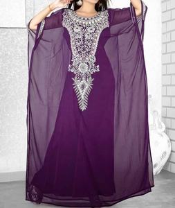 Purple Embroidered Georgette Islamic Kaftan Unique Dubai Maxi Dress for <b>Weddings</b> Eid & Special Occasions Plus Size Abaya - Product Image 2