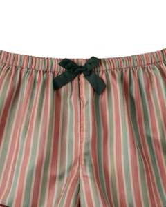 Conjunto de Pijama Personalizado para Mujer, Multicolor, a Rayas, Manga Corta, con Botones, Satinado, Dos Piezas, Ropa de Dormir, Pantalones Cortos - Product Image 5