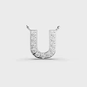 Collar con Colgante de Letra U, Plateado en Plata, con Circonitas Cúbicas Engastadas, Clásico, Unisex, para Uso Diario - Product Image 2