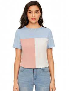 Oneten Apparel <b>Women</b> Color Block Short Sleeve Crew Neck 100% Cotton <b>Loose</b> Fit Anti-Pilling T <b>Shirt</b> Summer Casual Top - Product Image 1