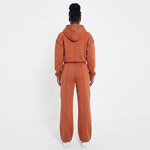 Ensemble de survêtement brodé pour femme, sweat à capuche à manches longues et épaules tombantes, style streetwear décontracté, 100% coton, pantalon de survêtement oversize pour femme - Product Image 2