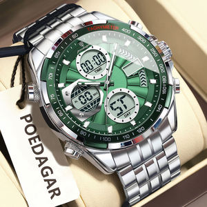 <span class=keywords><strong>Orologio</strong></span> da <span class=keywords><strong>uomo</strong></span> Poedagar E108 al quarzo con cinturino in acciaio inossidabile, display <span class=keywords><strong>analogico</strong></span>-<span class=keywords><strong>digitale</strong></span> a LED, impermeabile, sportivo, multifunzione. - Product Image 1