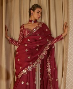 Sari de Seda Suave Banarasi para Mujer, Estilo del Sur de la India, para Bodas, Fiestas y Festivales de Invierno, Elástico y Reversible, Directo del Proveedor - Product Image 3