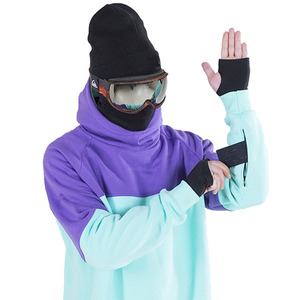 Sweat à capuche long et surdimensionné personnalisé pour le snowboard et le ski, en polaire, bicolore, avec trous pour les pouces, vêtements de sport d'hiver - Product Image 2