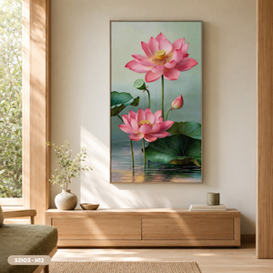 OEM ODM Glitter Canvas <b>Print</b> Lotus Pond at Dawn Pink Flowers Shimmering Water Calm Zen <b>Wall</b> Art Vertical Framed <b>Bedroom</b> - Product Image 2