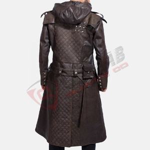 Stand-Collar hombres moda Collar y hombres cuero de vaca marrón genuino hecho a mano-abrigos largos con capucha - Product Image 2