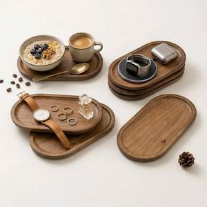 Plateau de service en bois avec 3 porte-gobelets ronds, présentoir à boissons rectangulaire minimaliste pour les fêtes - Product Image 6